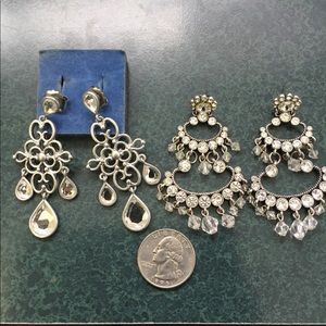 2 pair Avon Silver tone pierced crystal earrings